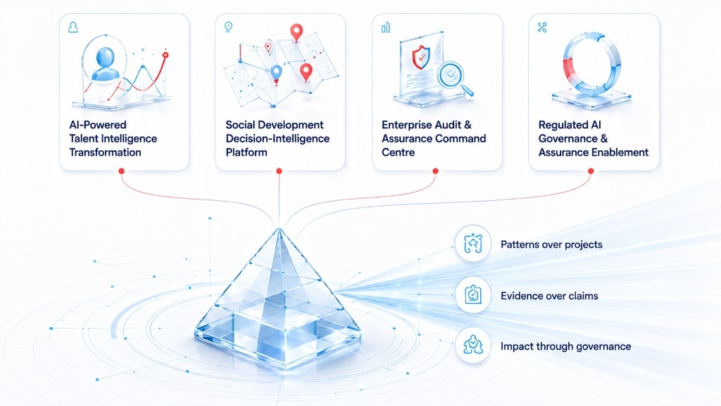 Glass impact prism connected to talent, social development, audit, and governance stories