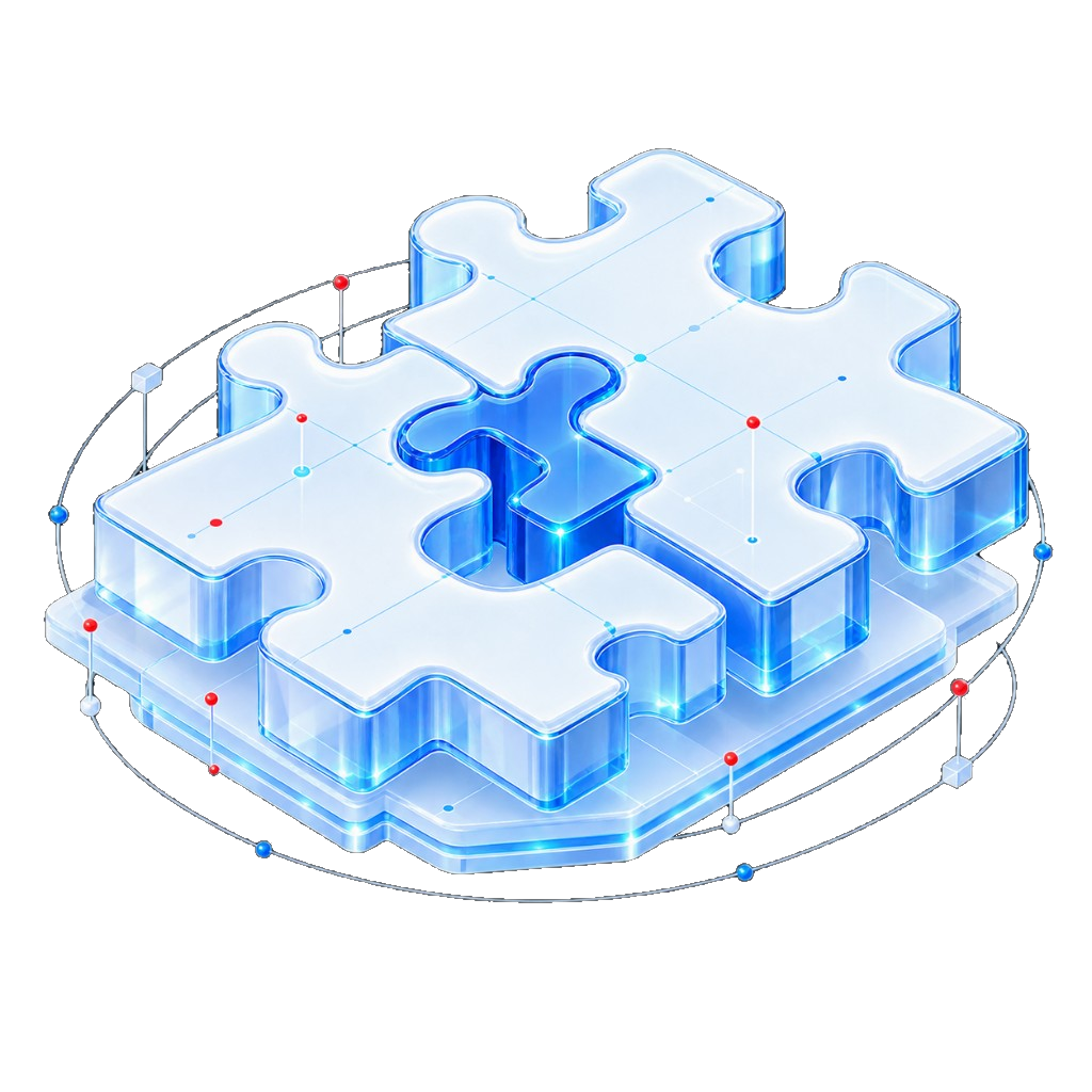 Interlocking glass pieces for partnership