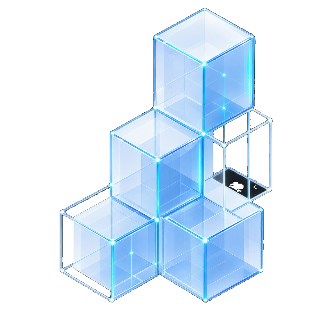 Layered glass cubes for technology architecture